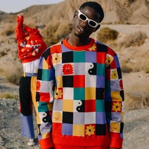 Outsiders Division Crewneck Sweater Yin Yang Flower Multicolored Checkerboard XL